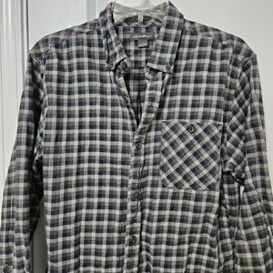 EDDIE BAUER Flannel Shirt Men's Med Plaid Classic Fit Blue Gray Outdoor Pockets